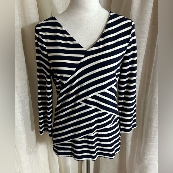 Talbots jersey pullover with deep blue and white stripes - Picture 1 of 7
